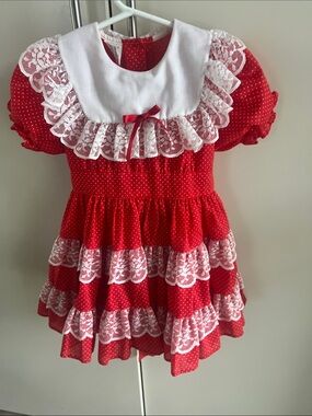 Vintage Mini World Red Polka Dot and Lace Dress
